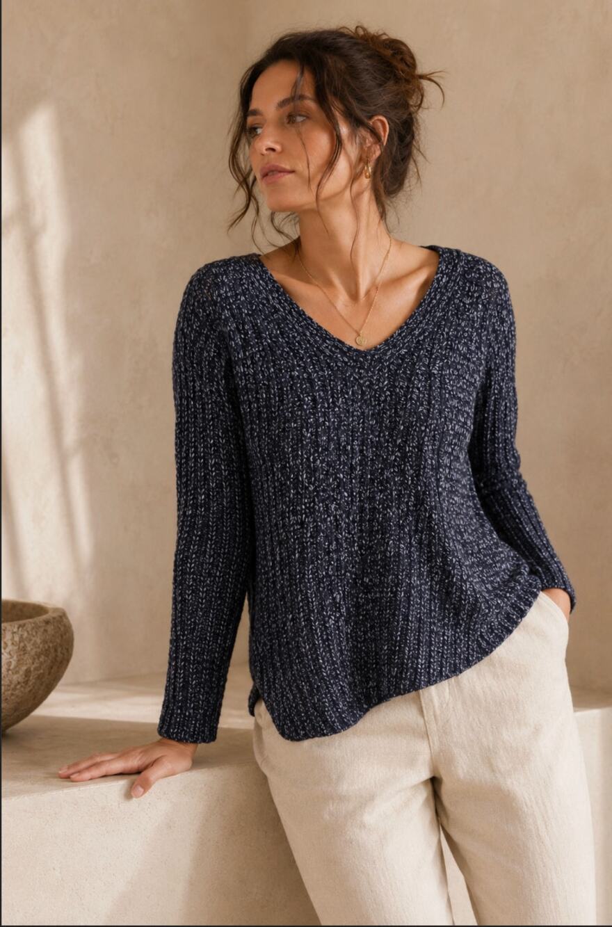 Moth Anthropologie Women's XS Navy Wool Sweater Cozy Coastal Grandma Nomadic